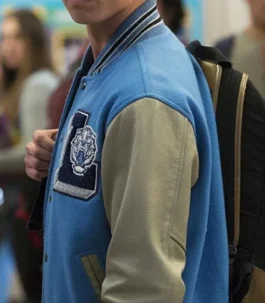 Justin Prentice Varsity Jacket from 13 Reasons Why - Blue and Beige Liberty High Letterman Style