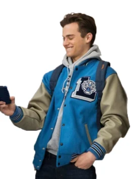 Justin Prentice Varsity Jacket from 13 Reasons Why - Blue and Beige Liberty High Letterman Style