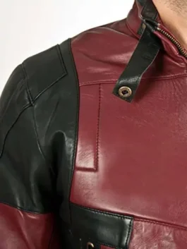 Black and Red Contrast Futuristic Slim Leather Jacket