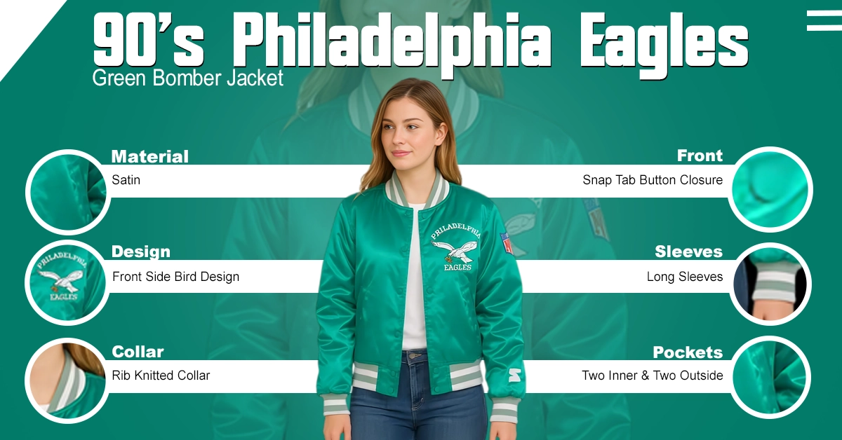 90’s Philadelphia Eagles Green Bomber Jacket