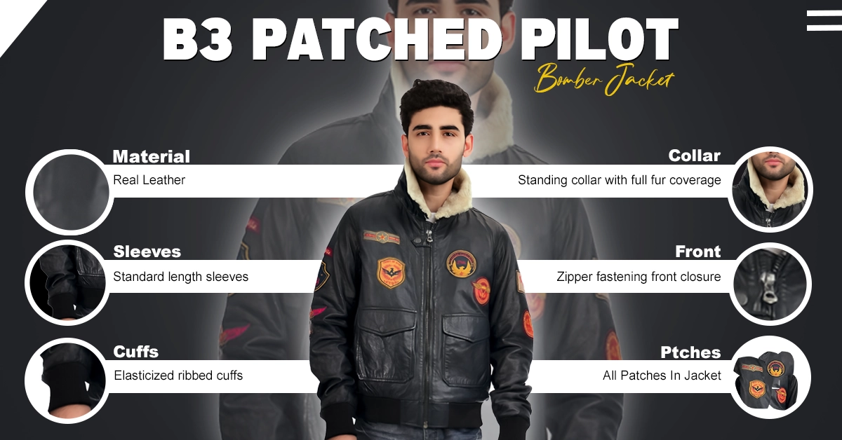 B3 Patched Pilot Bomber Jacket