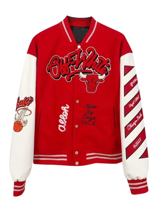 Chicago Bulls Off White Varsity Jacket