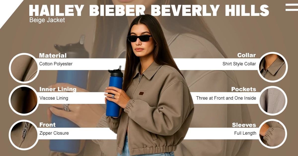 Hailey-Bieber-Beverly-Hills-Beige-Jacket