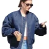 Hailey Bieber Navy Blue Bomber Jacket