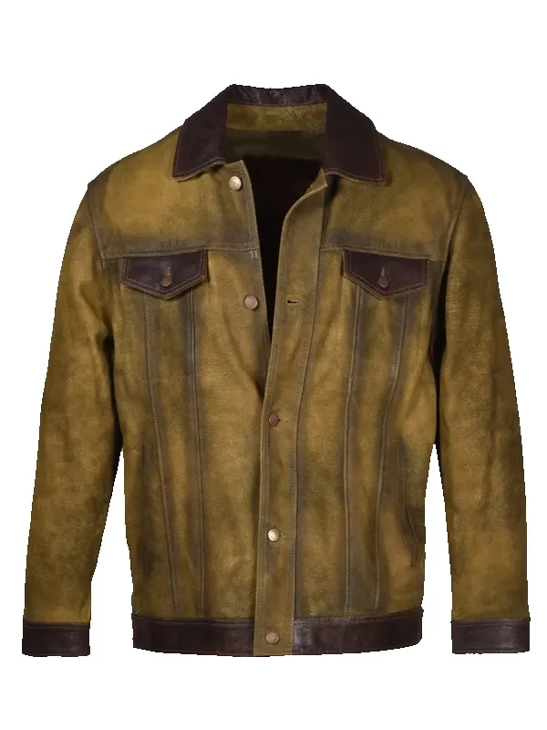 Hit Man Glen Powell Green Suede Leather Jacket