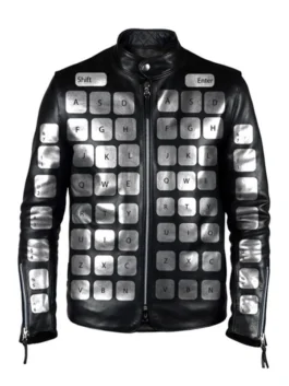 Keyboard Style Black Leather Jacket