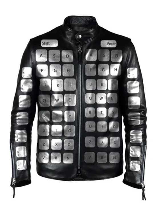 Keyboard Style Black Leather Jacket