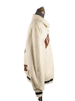 Side perspective of a full-zip jacket on a mannequin, highlighting the relaxed fit, sleeve drape, and side pocket.
