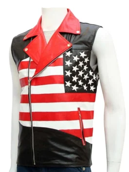 Mens American Flag Motorcycle Leather Vest