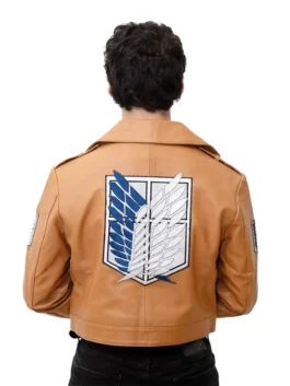 Mens Attack on Titan Brown Leather Jacket f
