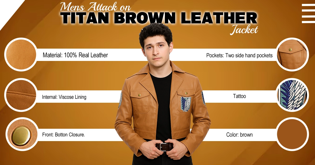 Mens Attack on Titan Brown Leather Jacket