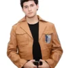 Mens Attack on Titan Brown Leather Jacket f