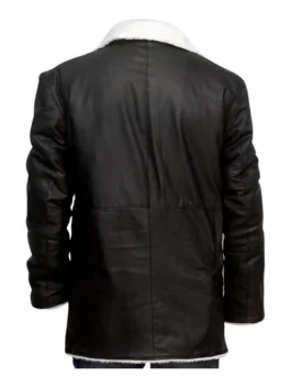 Mens Black Leather Long Shearling Coat with Fur Collar 3