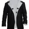 Mens Black Leather Long Shearling Coat with Fur Collar 3
