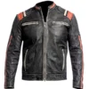 Mens Black Vintage Skull Design Leather Jacket f