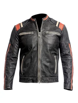 Mens Black Vintage Skull Design Leather Jacket f