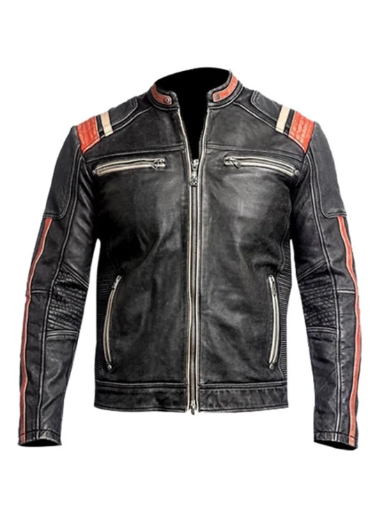 Mens Black Vintage Skull Design Leather Jacket f