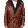Mens Distressed Brown Shearling Leather Coat