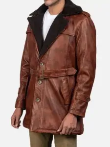 Men’s Distressed Brown Shearling Leather Coat