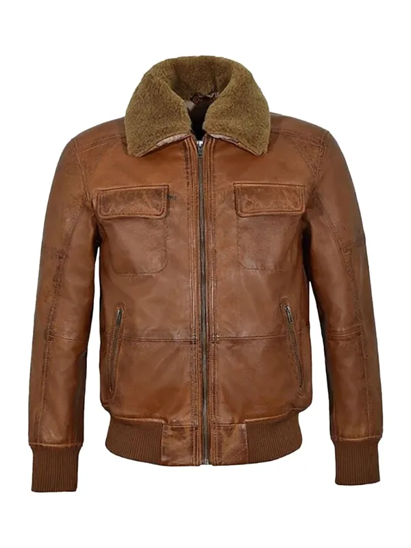 Mens-Fur-Collar-Brown-Jacket