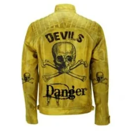 Men’s Yellow Devil’s Skull Danger Biker Vintage Leather Jacket