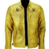 Men’s Yellow Devil’s Skull Danger Biker Vintage Leather Jacket f