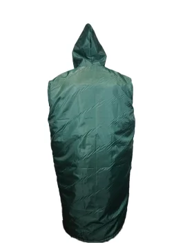 A variety of NFL sideline cape coats displayed in different colors including green, maroon, orange, and purple.