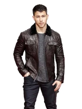Nick Jonas Jumanji 3 Brown Leather Jacket