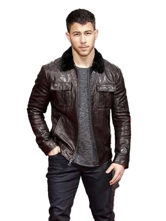 Nick Jonas Jumanji 3 Brown Leather Jacket