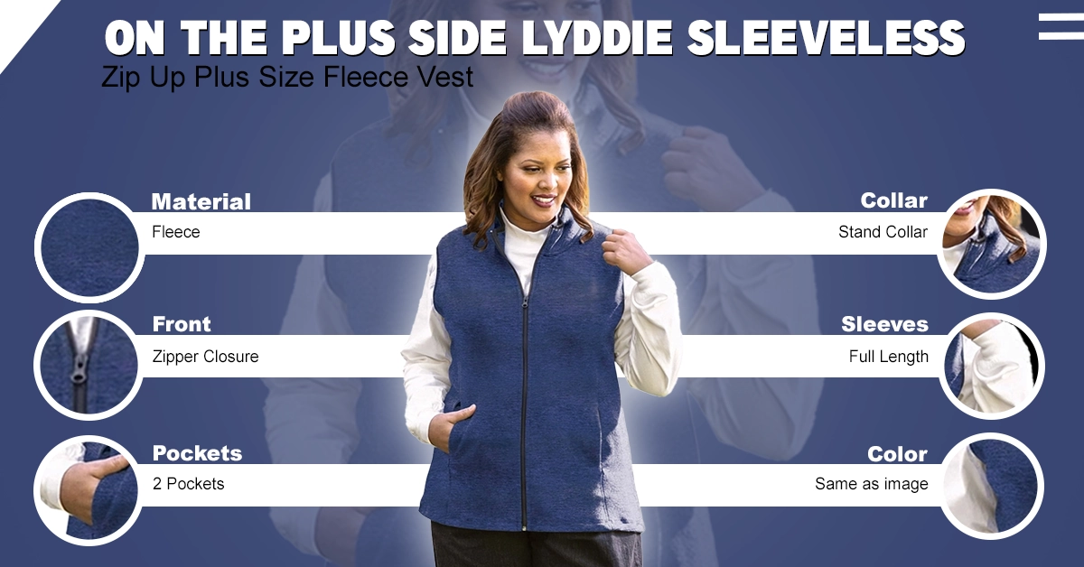 On The Plus Side Lyddie Sleeveless Zip Up Plus Size Fleece Vest