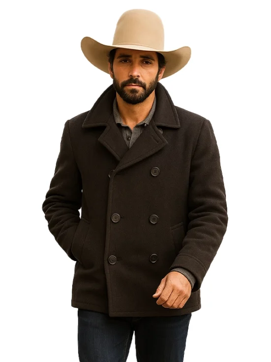 Ryan Bingham Yellowstone Black Peacoat