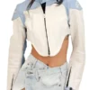 Sabrina Carpenter Moto Baby Blue Leather Jacket