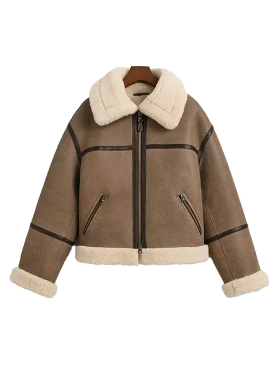 Taylor Swift Shearling Brown Leather Jacket f