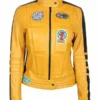 Uma Thurman Kill Bill Yellow Leather Jacket f