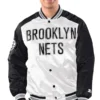 White Black Brooklyn Nets Renegade Varsity Satin Jacket