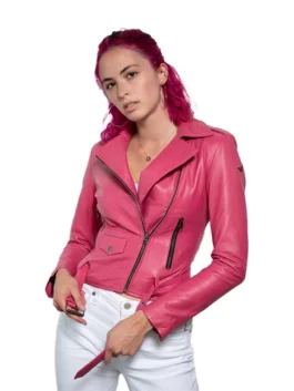 Womens Barbie Doll Pink Leather Jacket b