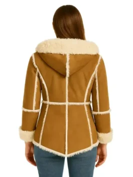 Alternative view of Womens Brown Shearling Hooded Overcoat