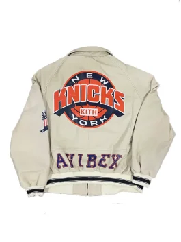 The back view of the Knicks Icon Jacket showing the large team name and clean athletic fit.