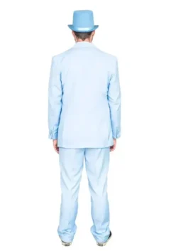 Back view of Dumb and Dumber blue suit with bright formal costume styling