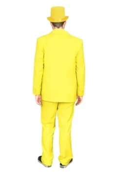 Back view of Dumb and Dumber yellow suit in bright tuxedo costume design