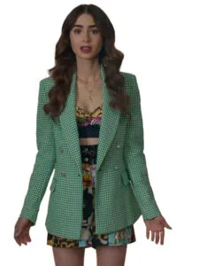 Emily in Paris S02 Emily Cooper Green Houndstooth Blazer