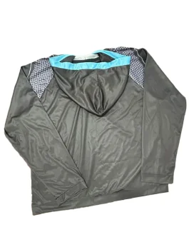 Detailed front view of the Gymshark Onyx V1 Hoodie showcasing the teal zipper, the iconic Gymshark shark logo, and specialized fabric textures.