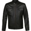 Men’s 4 Pockets Black Leather Jacket