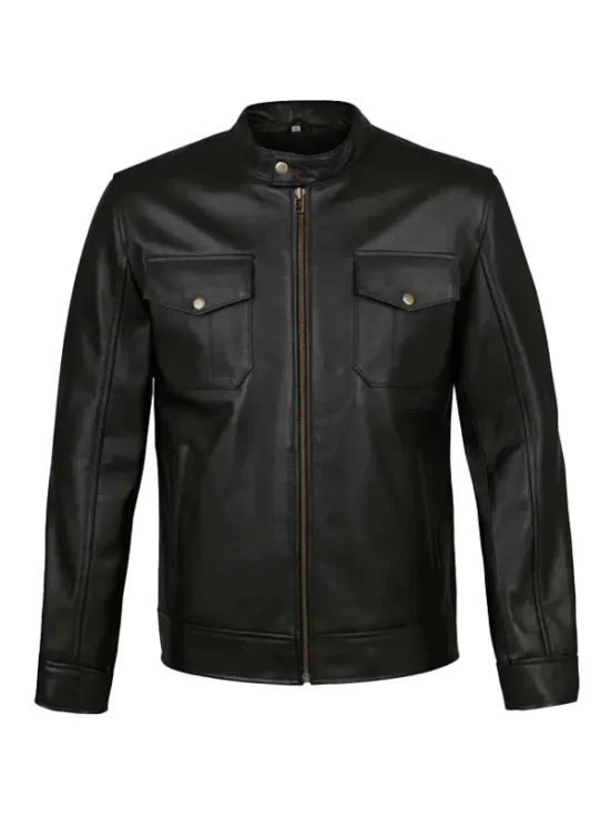 Men’s 4 Pockets Black Leather Jacket