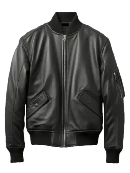 Mens Casual Black Leather Bomber Jacket