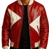 Men’s Red and White Star Leather Christmas Jacket for Style