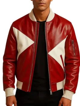 Men’s Red and White Star Leather Christmas Jacket for Style