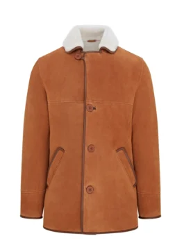 Mens Tan Sheepskin Shearling Pea Coat