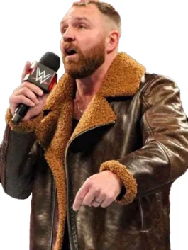 Men’s leather shearling jacket in classic winter style