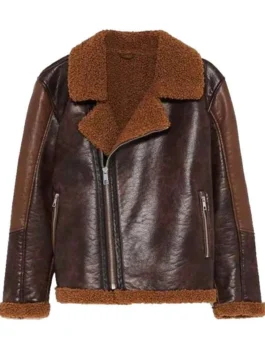 Men’s leather shearling jacket in classic winter style